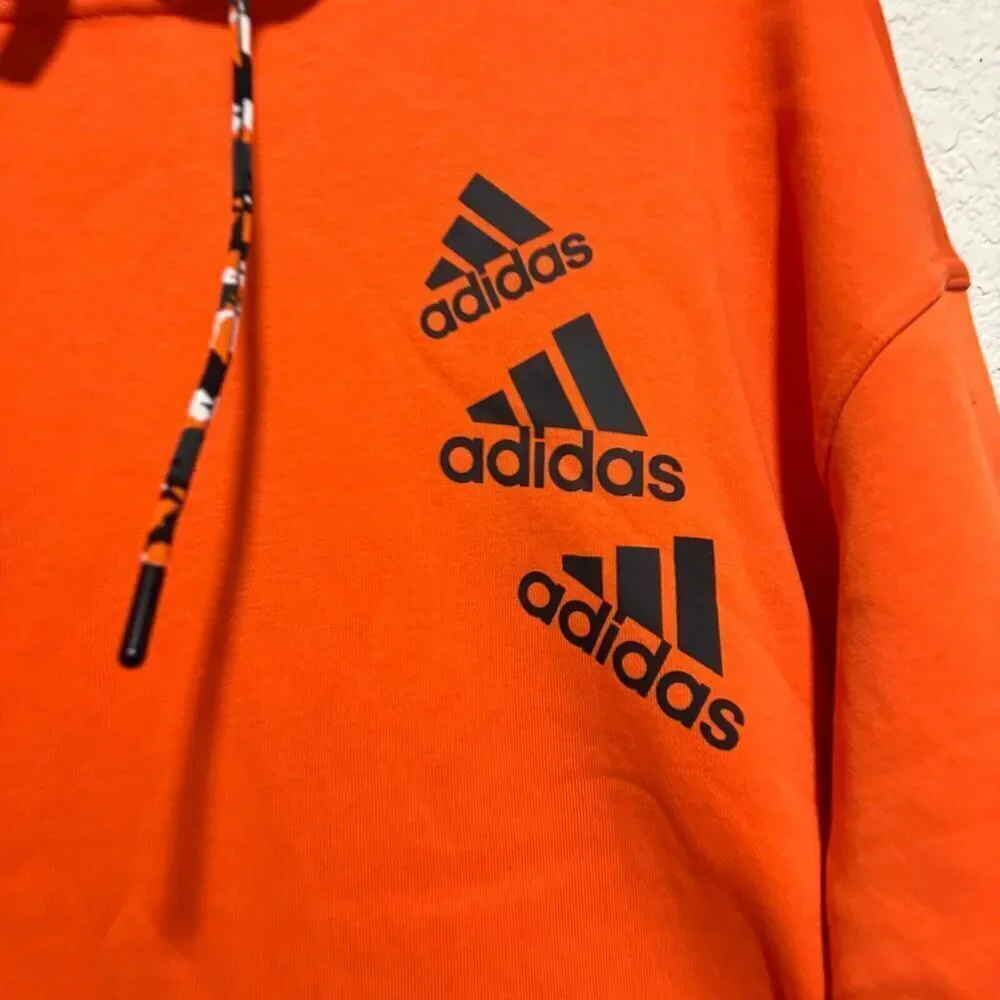 Adidas Women's Essentials Brandlove Hoodie Orange XL Zipper Pocket Long Sleeve‎